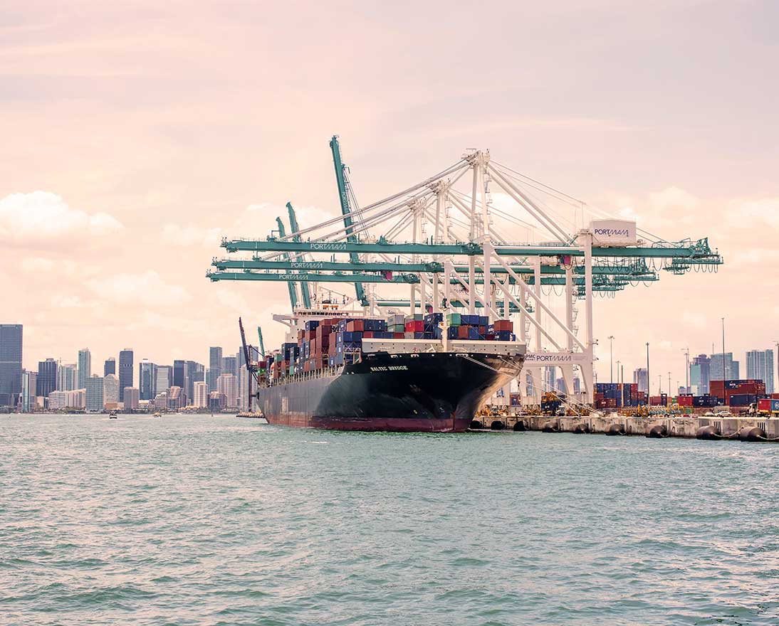 container ship in dock in Miami, Florida