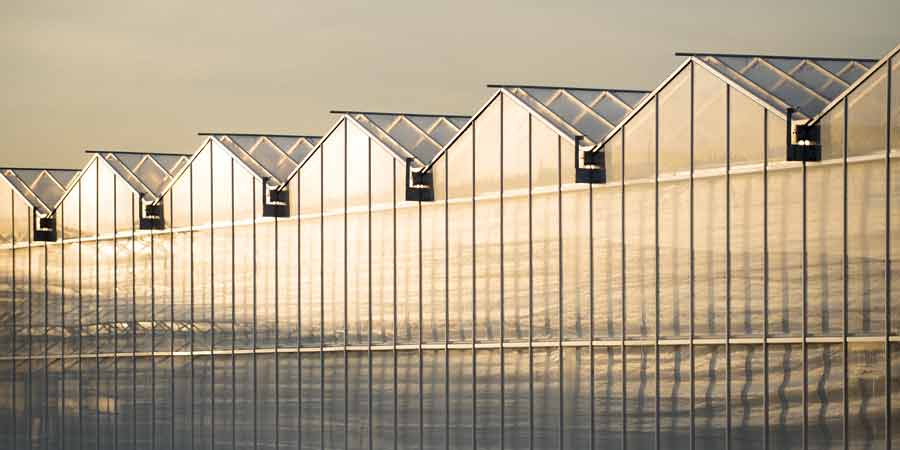 Mirrored glass house in water