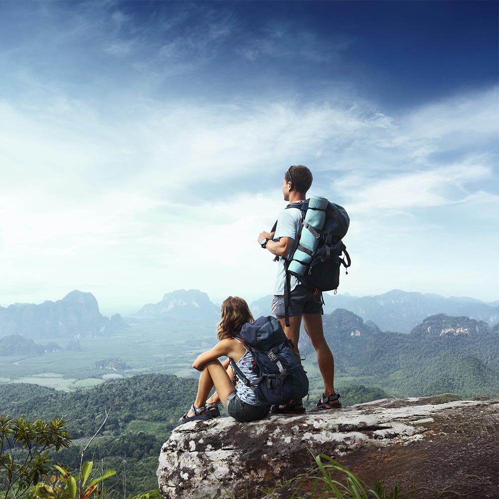 couple on the top during a hike