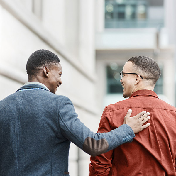 Two men walking together