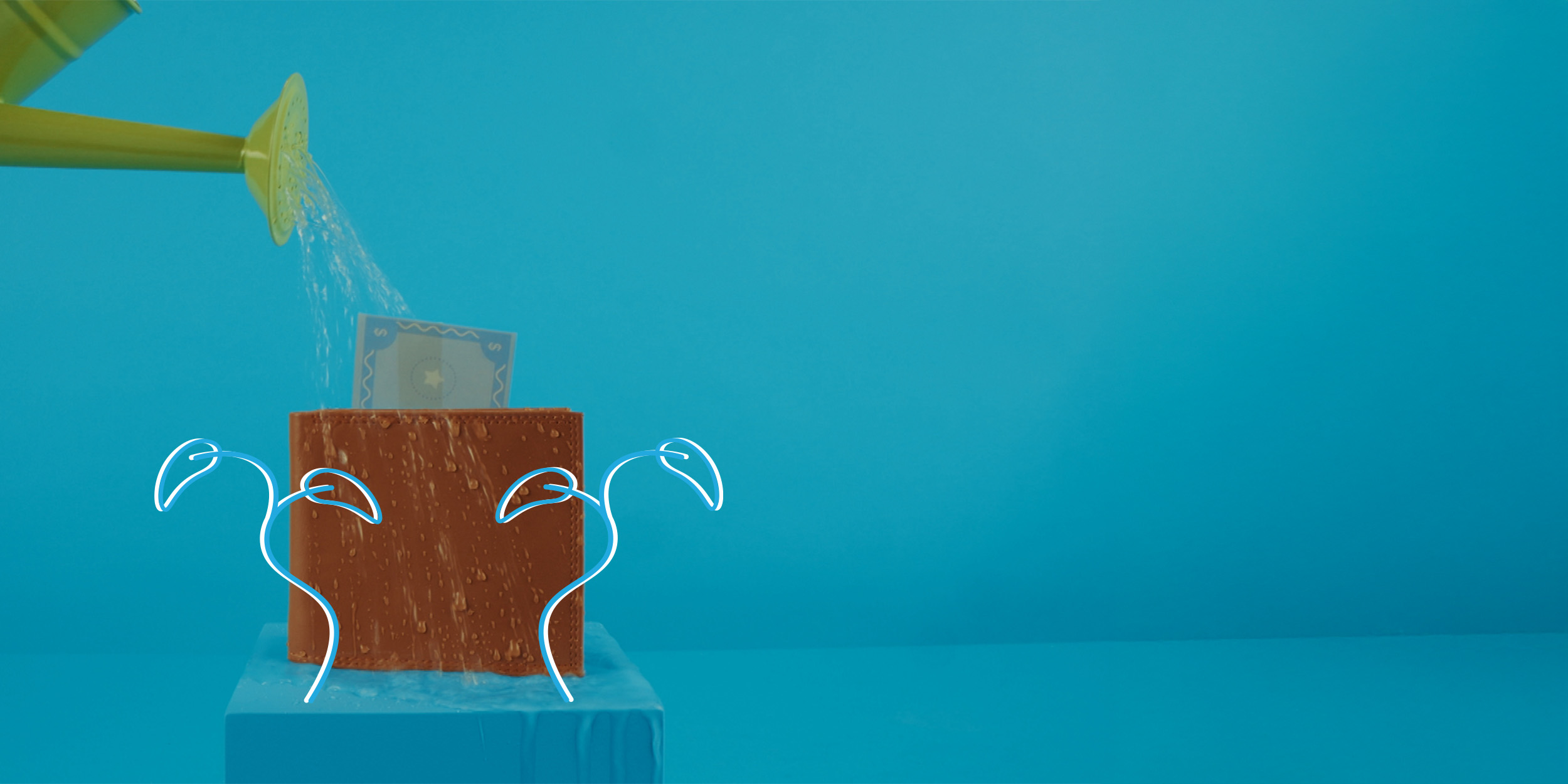 Watering can pouring water on a wallet