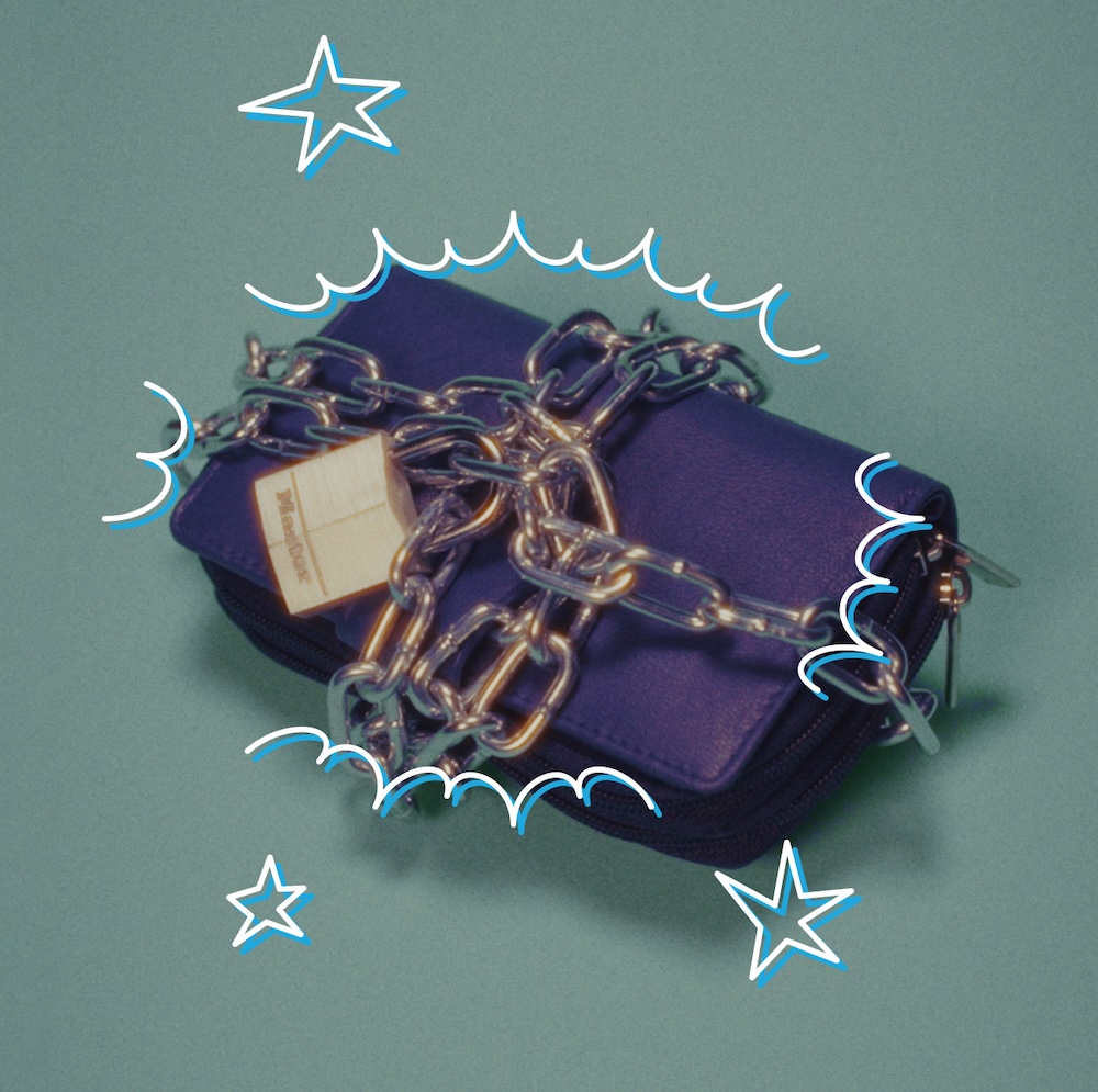 A wallet locked with padlock and chain