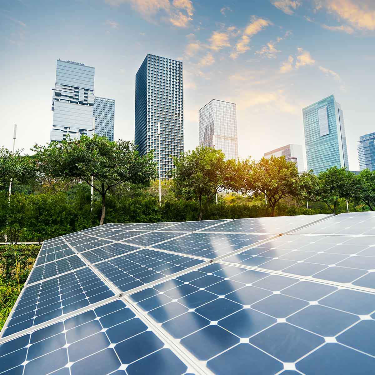 Solar Power Plant in modern city