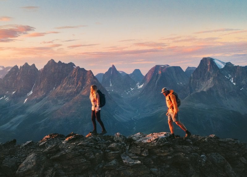 hikers on mountain ridge