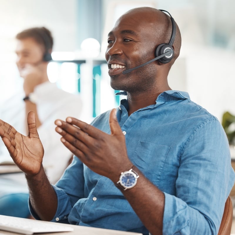 Call center agent providing customer support