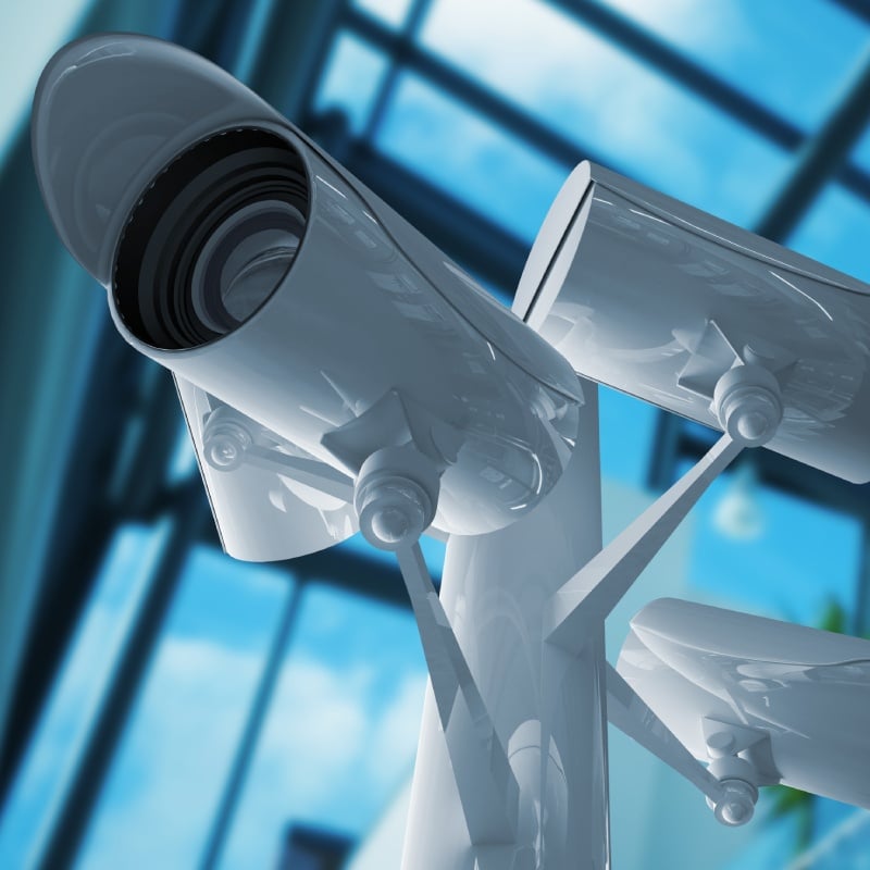 Security cameras inside modern building