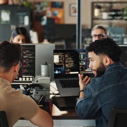 collaborative team meeting in modern office