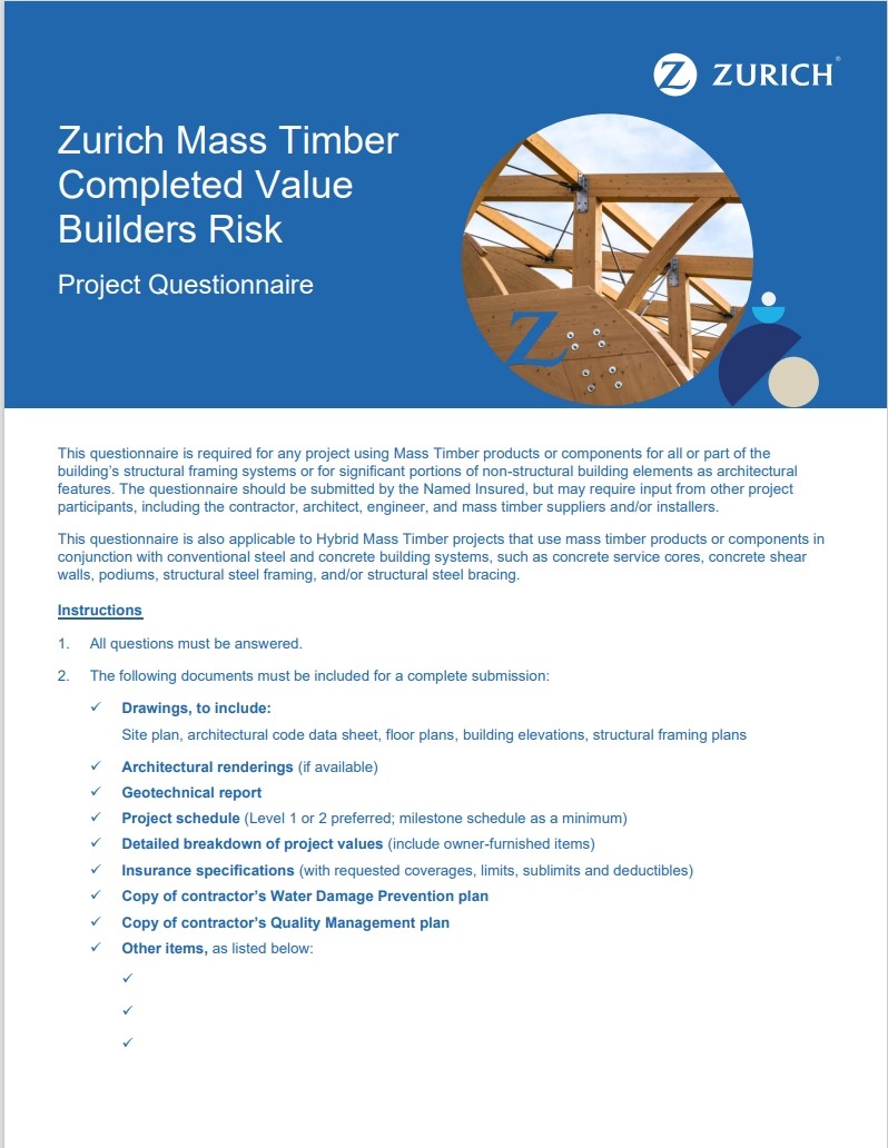 Zurich Mass Timber  Completed Value  Builders Risk