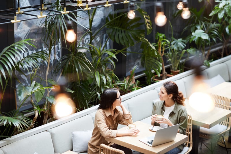 two people meeting outdoors