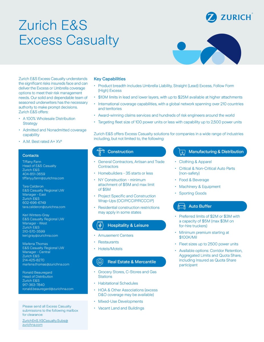 Zurich E&S Excess Casualty Fact Sheet