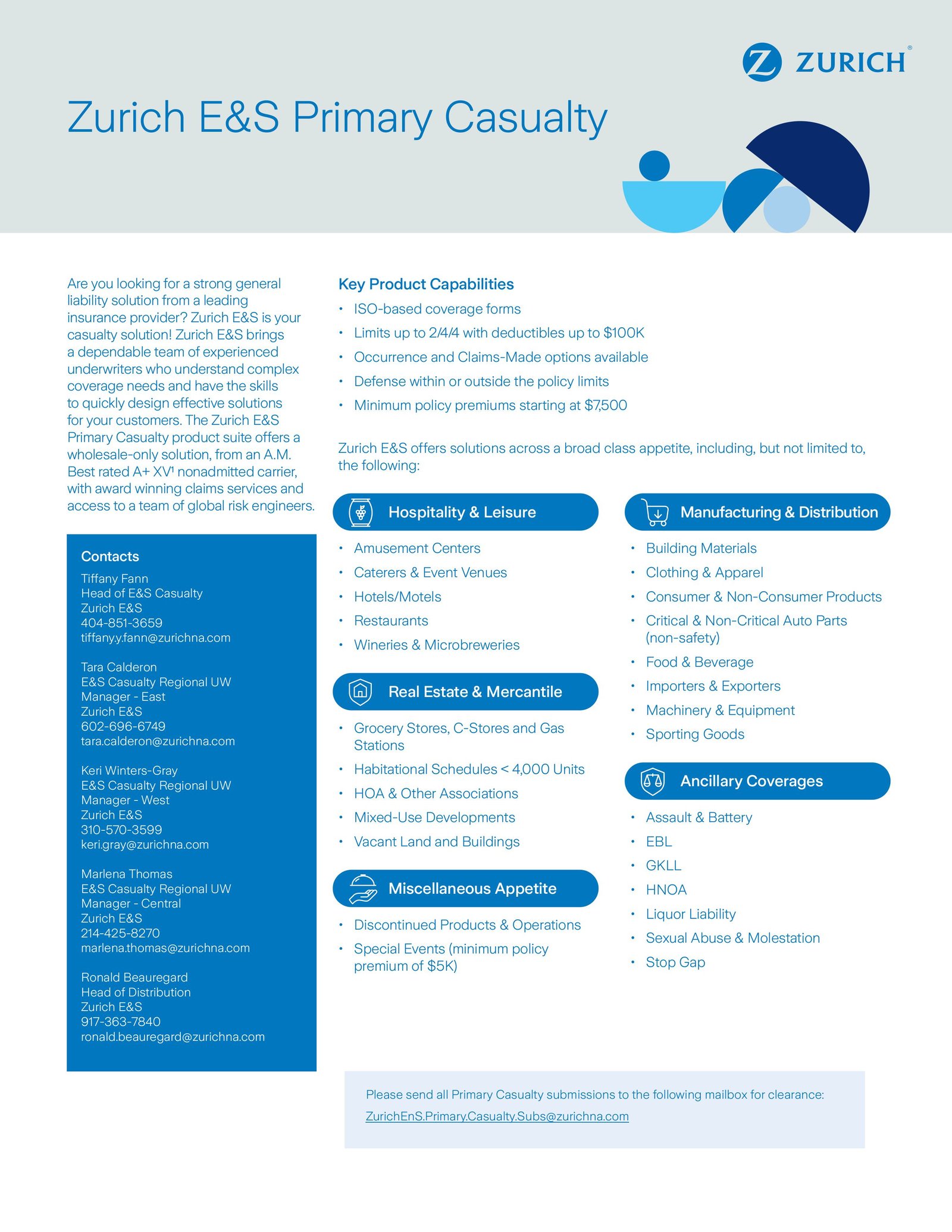 Zurich E&S Primary Casualty Fact Sheet