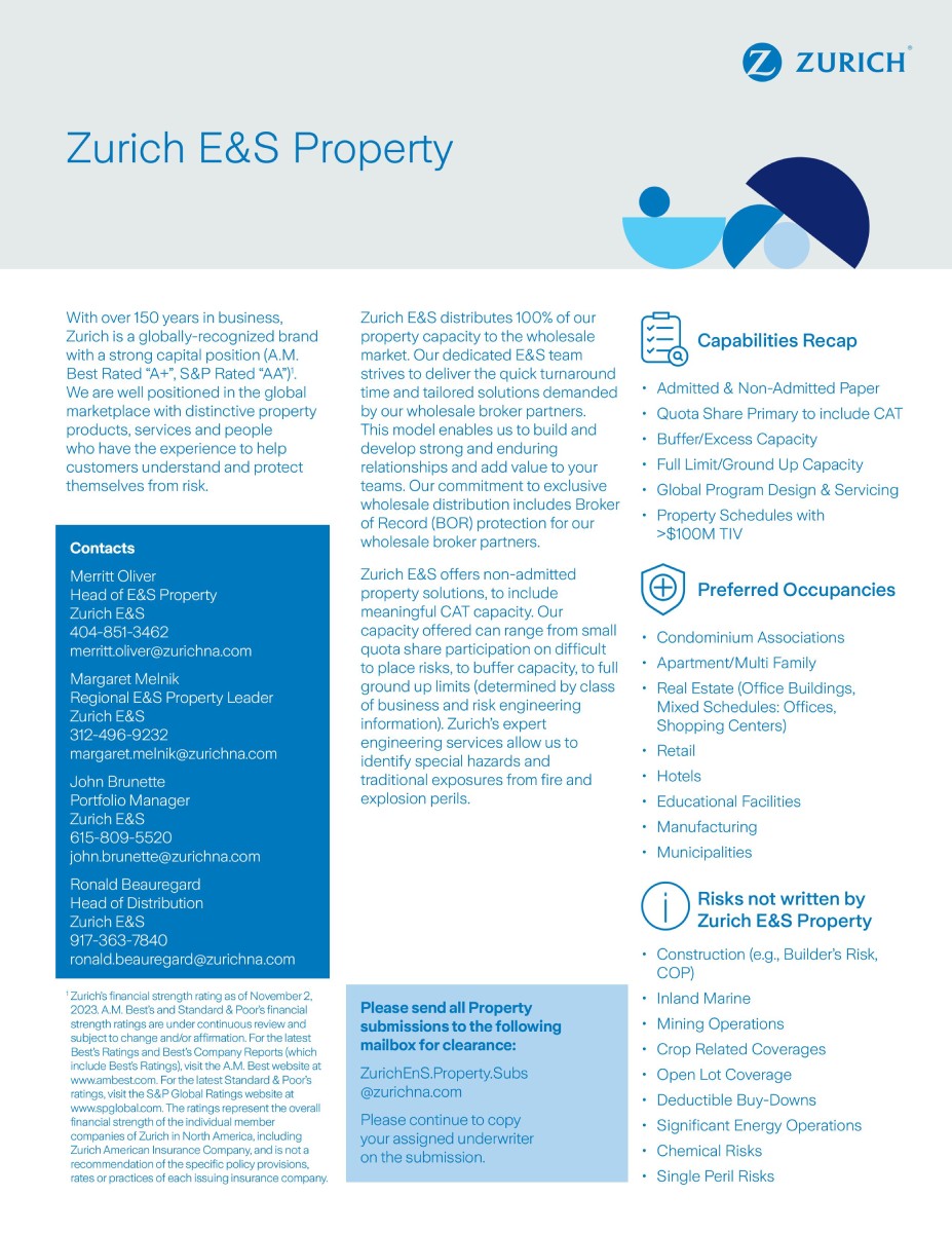 Zurich E&S Property Fact Sheet