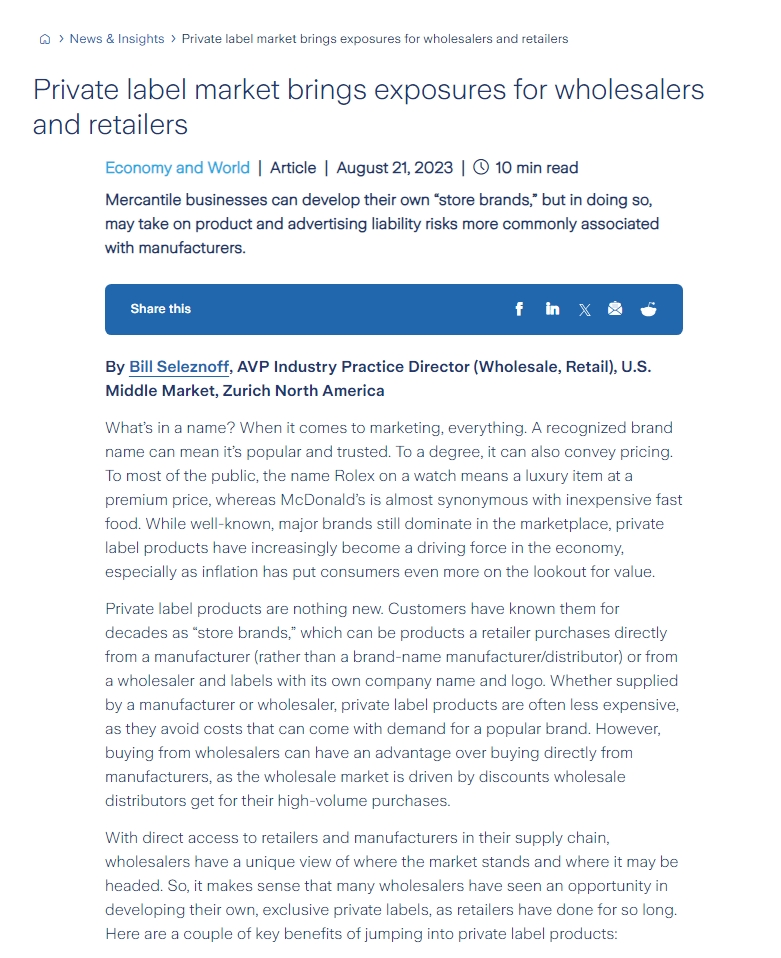 Article: Private Label Product Exposures for Wholesalers and Retailers