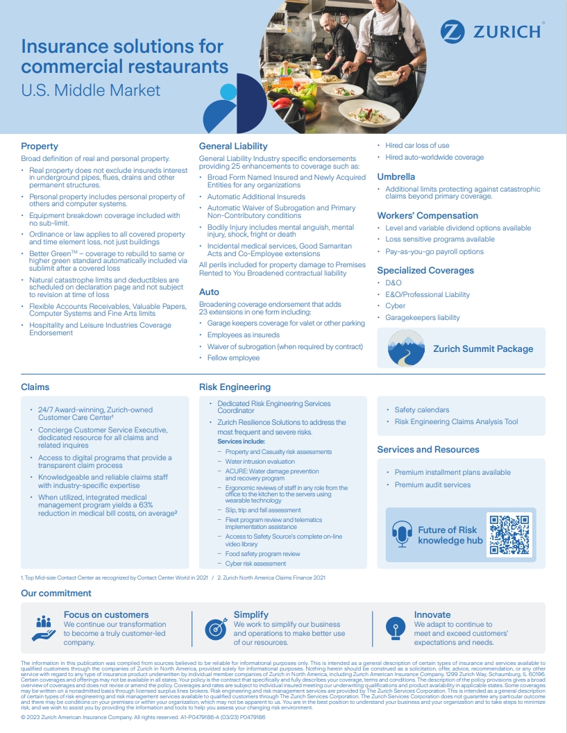 Insurance solutions for commercial restaurants