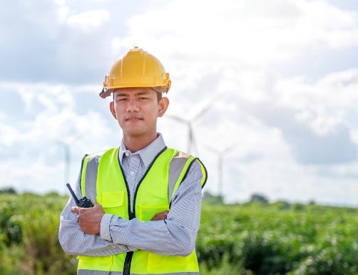 construction man with a handy in his hand