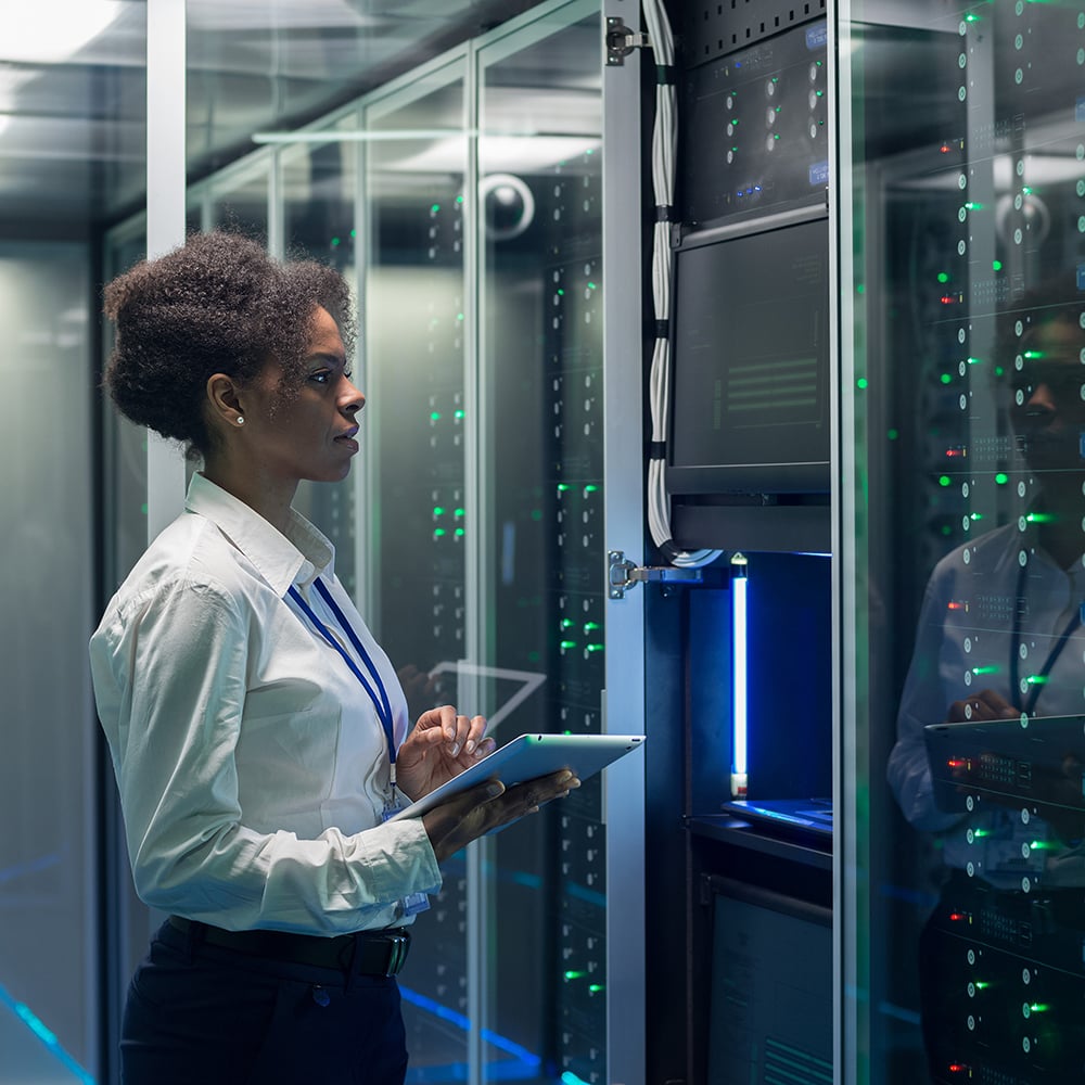 woman looking at servers