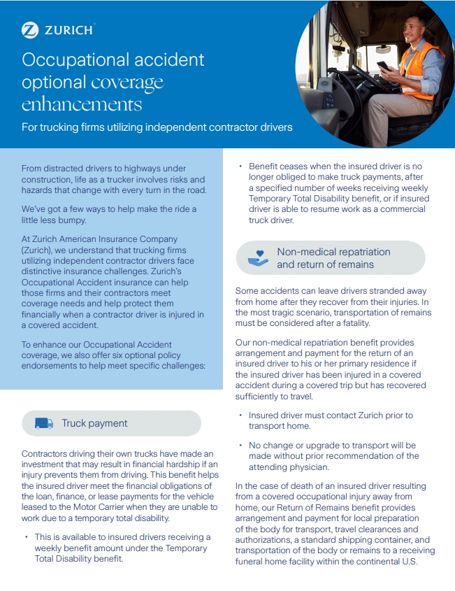 Occupational accident optional coverage enhancements