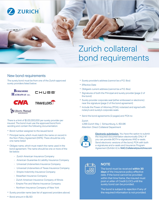 Zurich collateral bond requirements