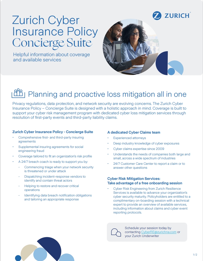 Zurich Cyber  Insurance Policy  Concierge Suite