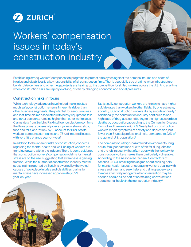 Workers’ compensation issues in today’s construction industry