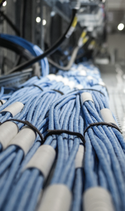 bundled blue network cables in data center