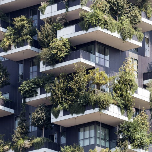 apartment building with plants on balcolny