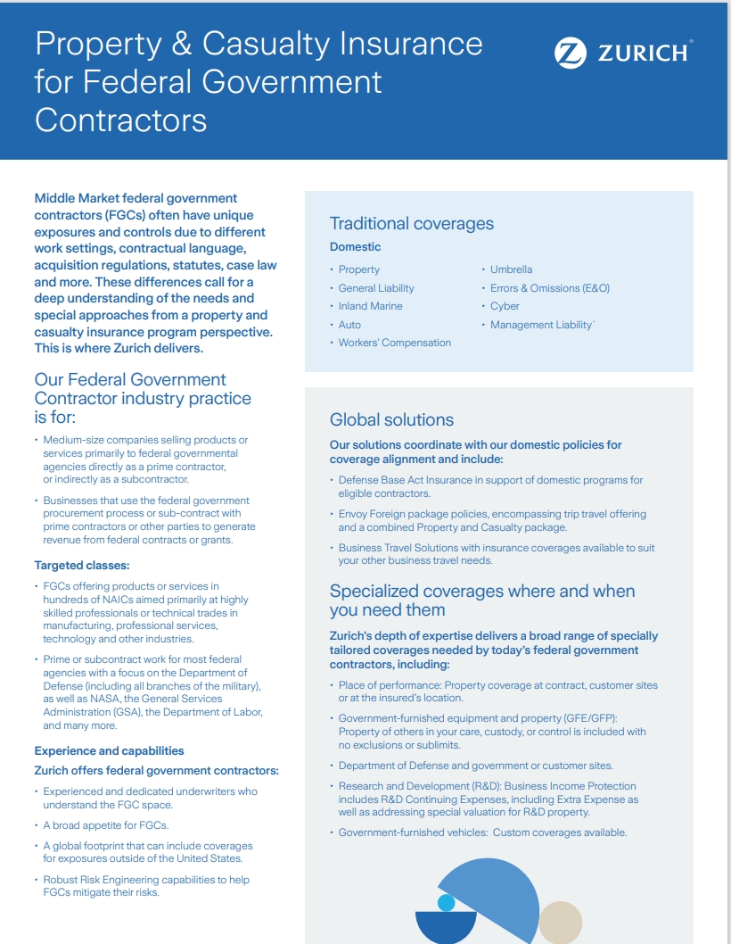 Property & Casualty Insurance  for Federal Government  Contractors