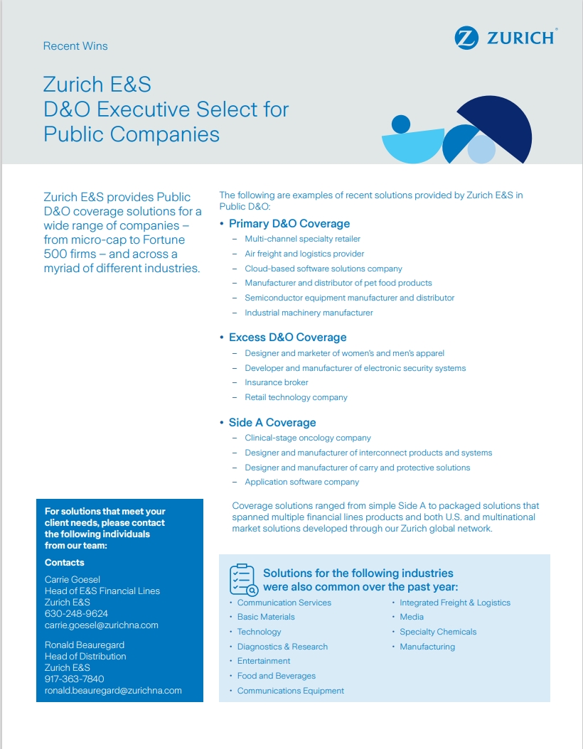 Zurich E&S  D&O Executive Select for  Public Companies