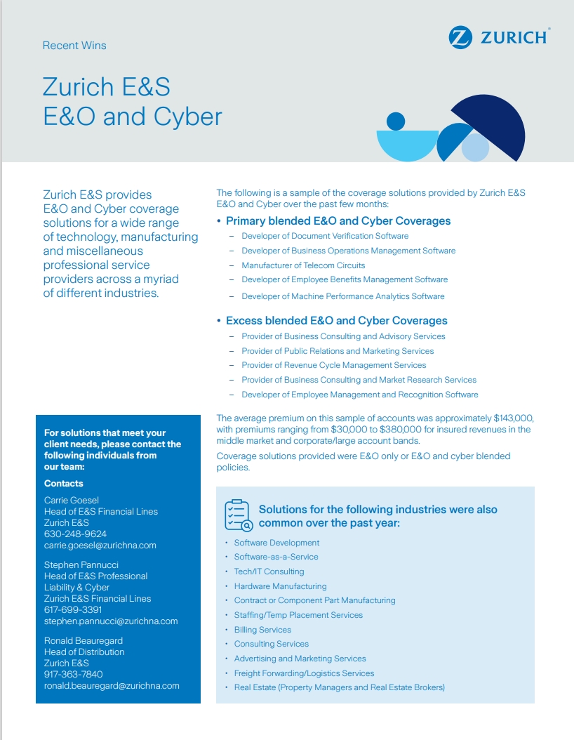 Zurich E&S  E&O and Cyber