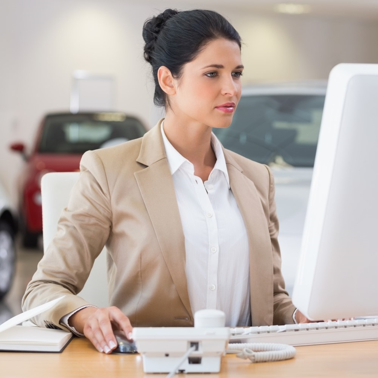 woman looking at a computer