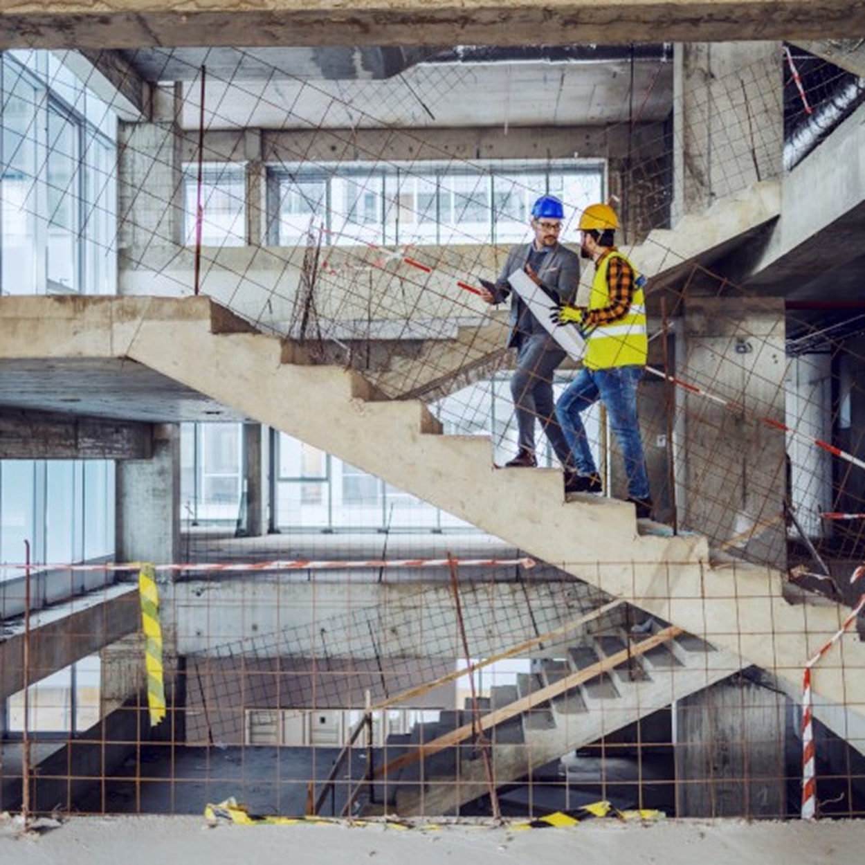 men walking up stairs