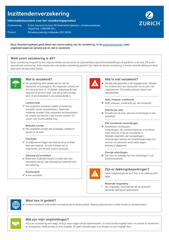Schadeverzekering Inzittenden
