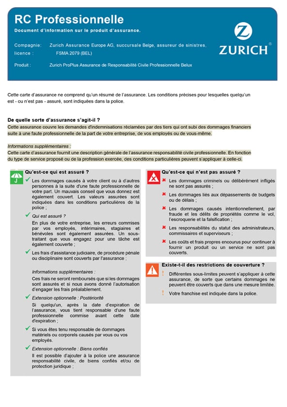 Responsabilité Civile Professionelle, BE