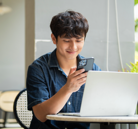 Contact us boy smiling as his phone png