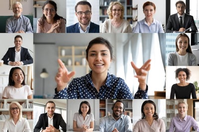 Screenshot of a video call with multiple people