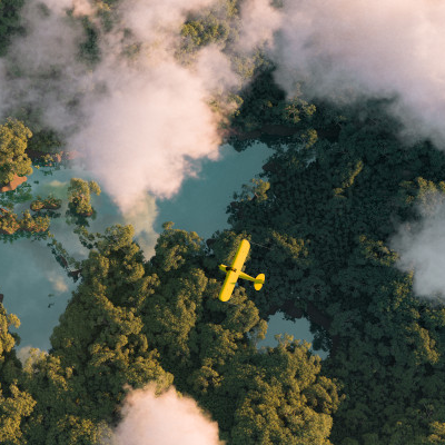 Airplane flying in the clouds