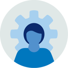 Illustration of a person with the shape of a gear as background