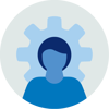 Illustration of a person with the shape of a gear as background