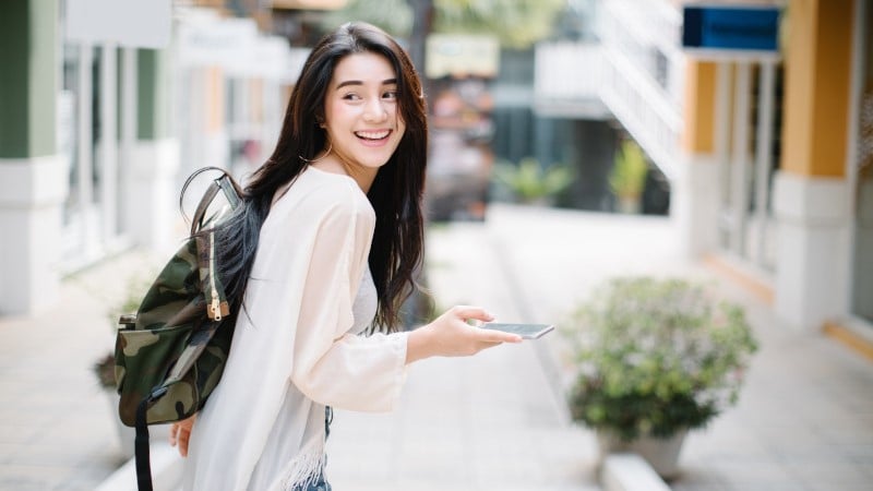 Asian woman travelling in foreign countries.