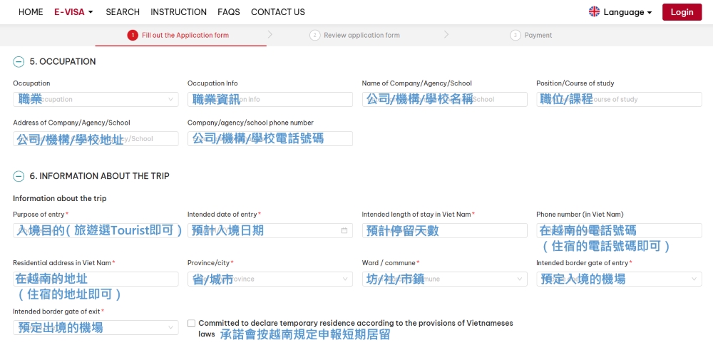 e-visa trip information