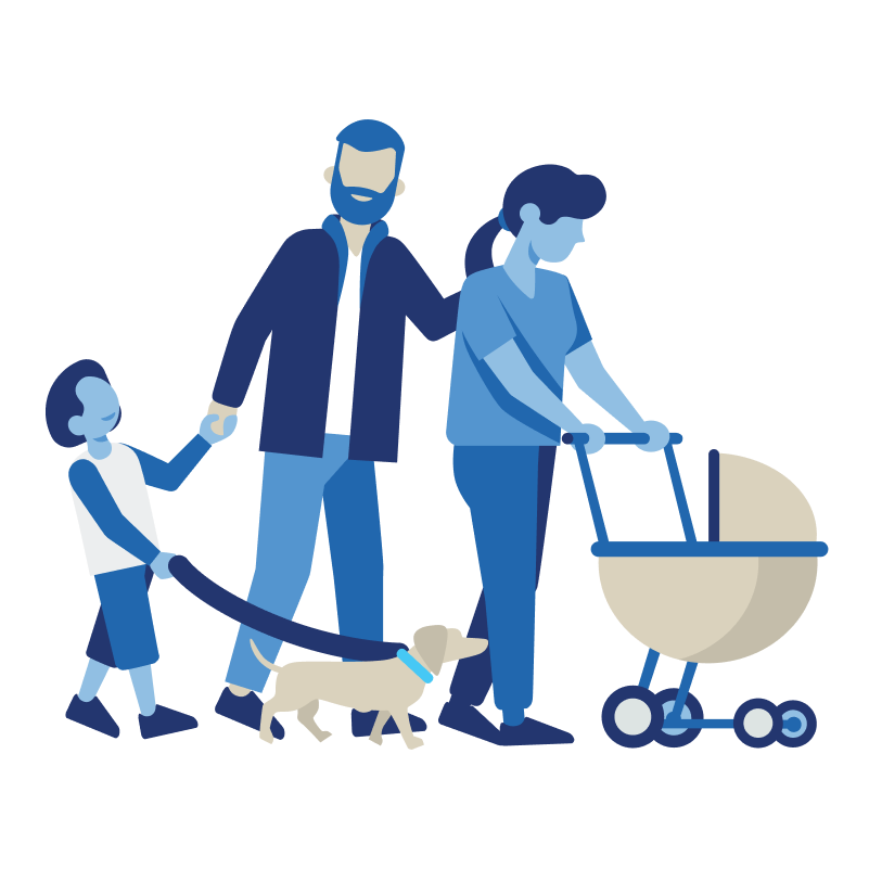 Family walking on the street