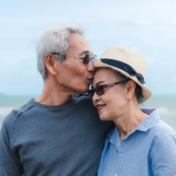 Older couple kissing