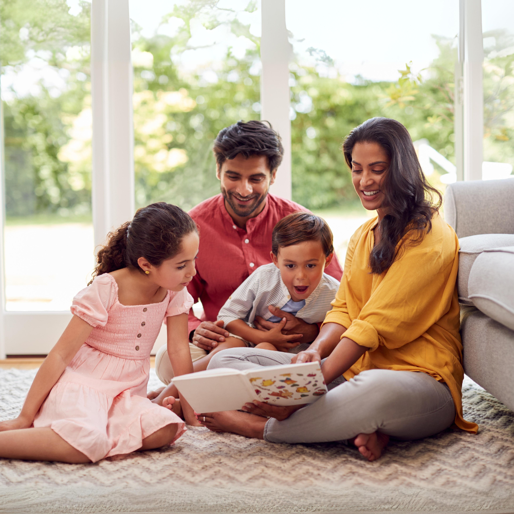 family sitting on the floor