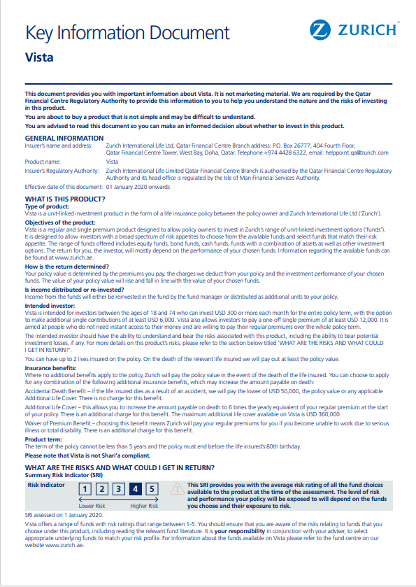 Vista Customer product disclosure document