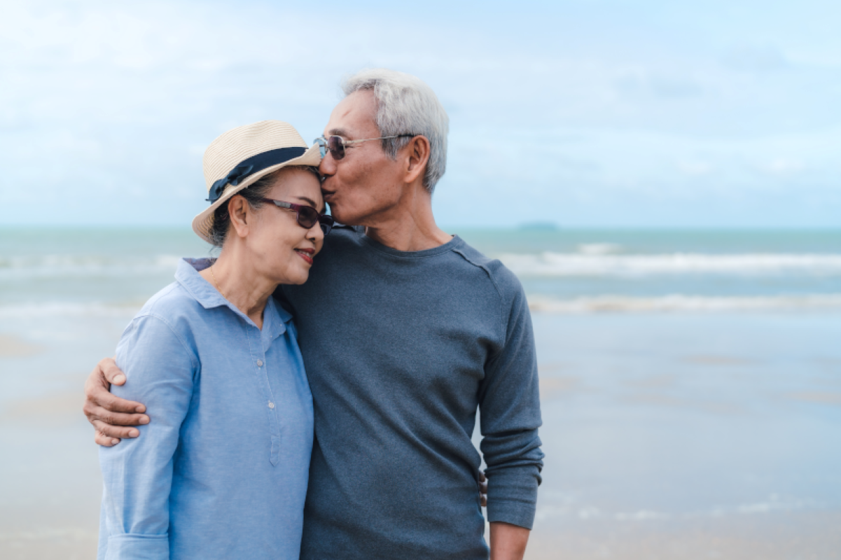 Emergency medical coverage elderly couple at beach