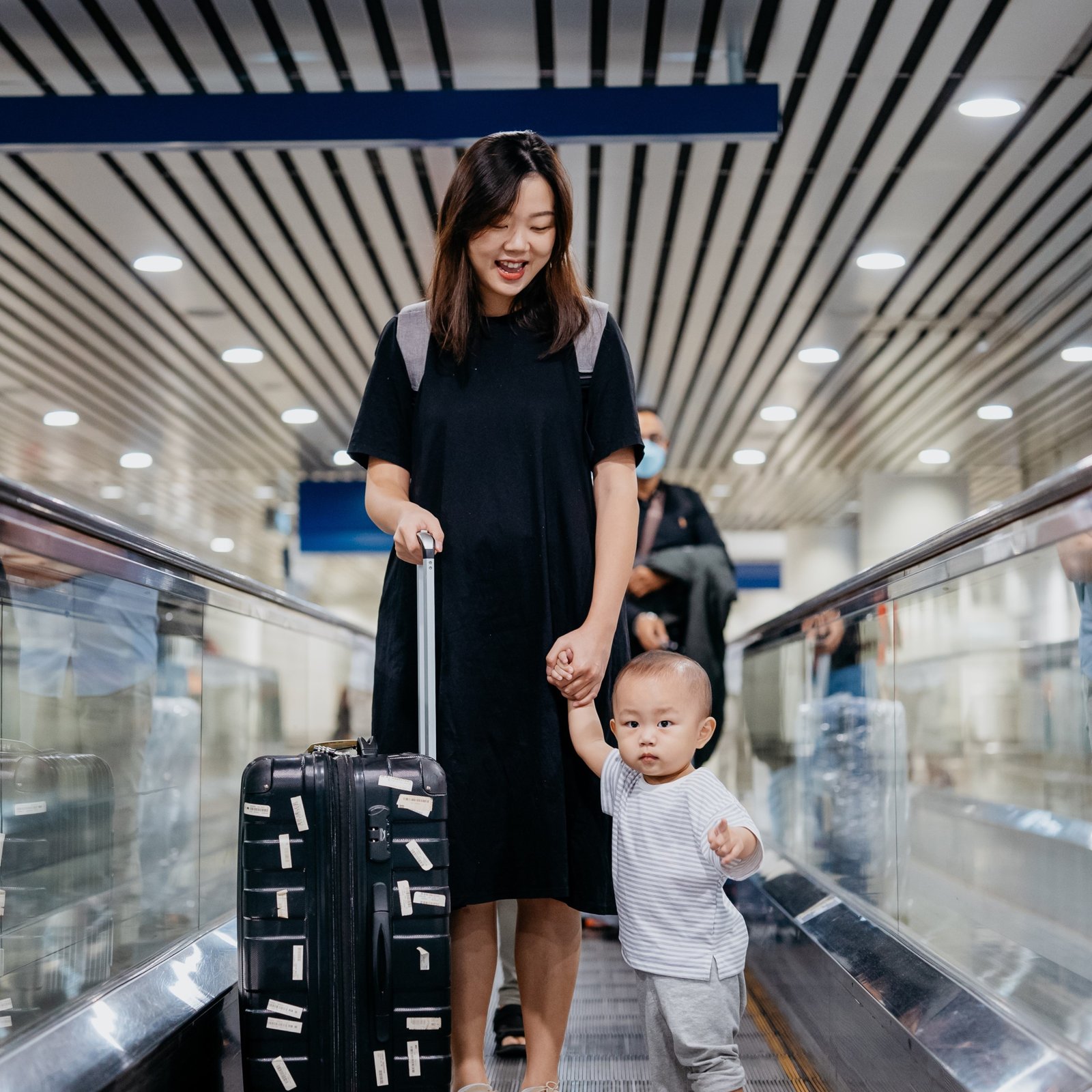 Mother and child traveling