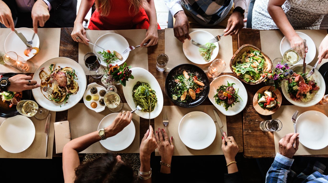 Group eating together in a restaurant