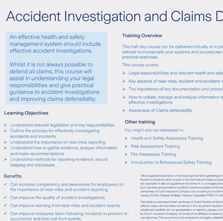 Accident Investigation and Claims Defensibility Training preview