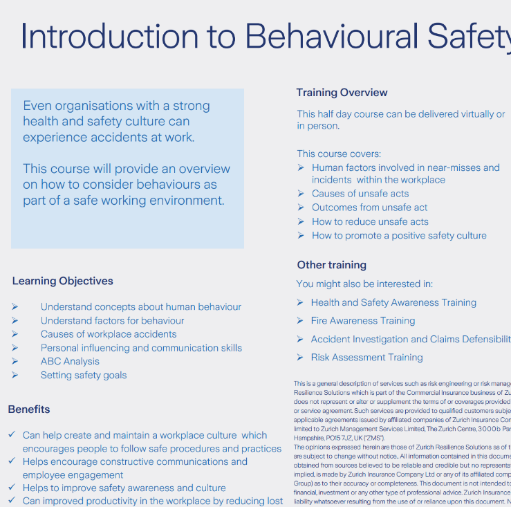 Introduction to Behavioural Safety Training preview