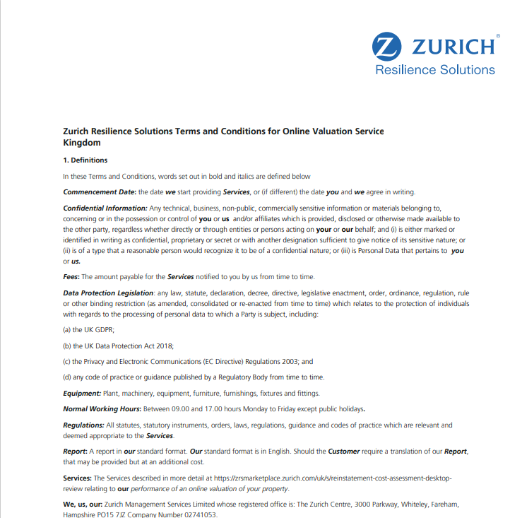 ZRS UK Online Building Valuations Terms and Conditions preview 2